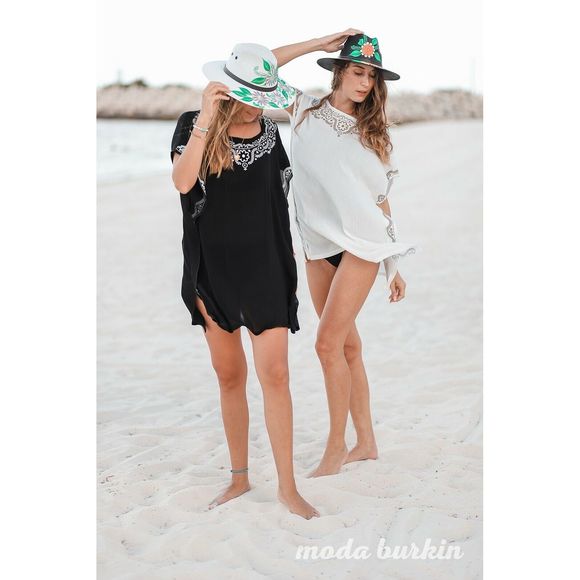 TZ Tunic Beach Coverup Tunic Floral Print White - Picture 1 of 9